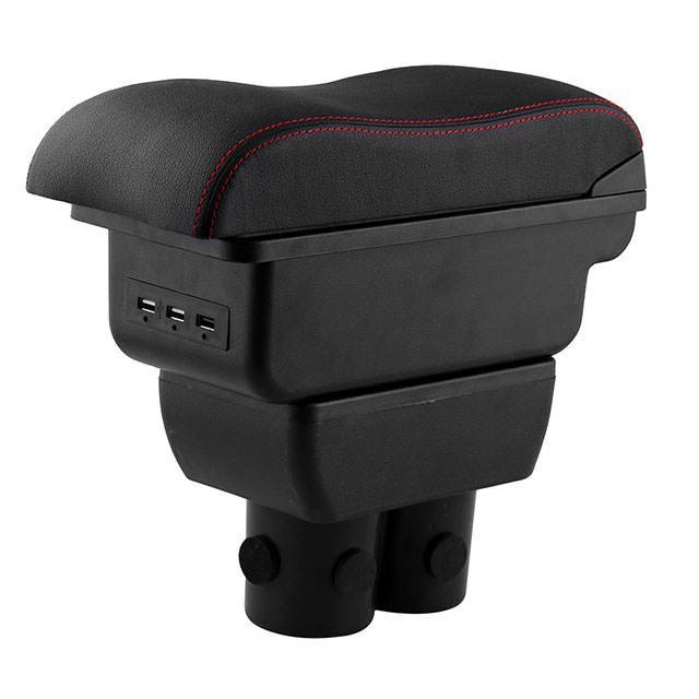 Black USB Leather Console Armrest